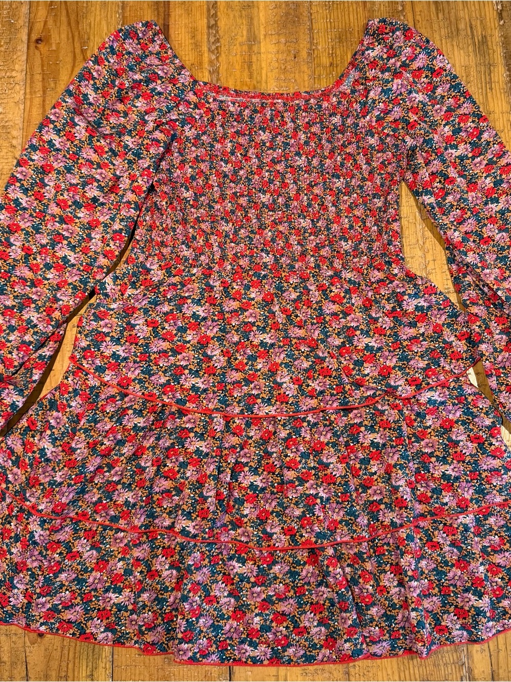 Girls Floral Smocked Tiered Dress - Pink Multi